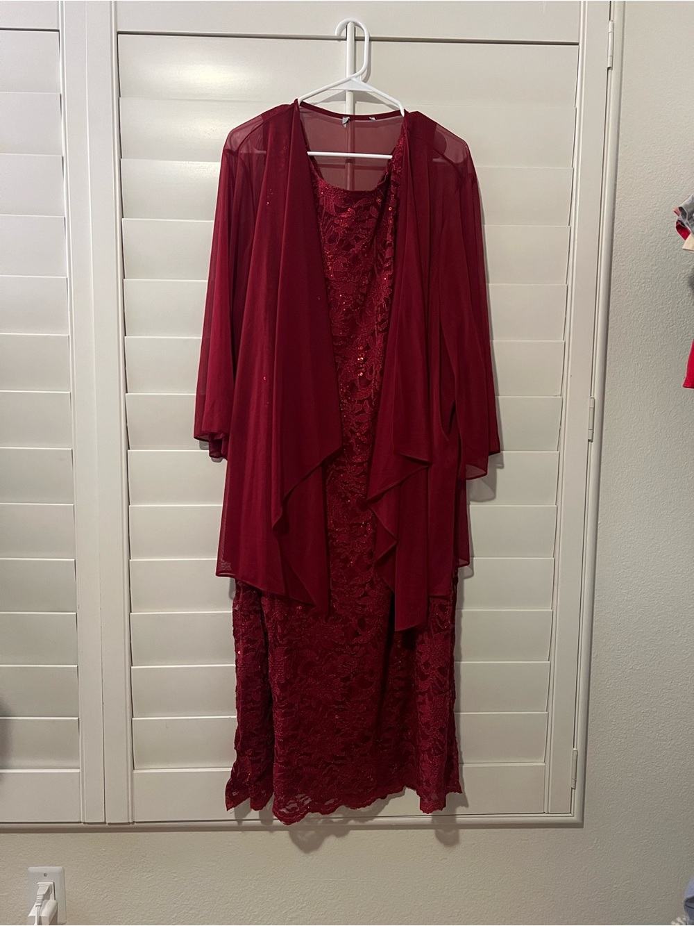 Catherines Wine Red Lace Midi Dress with Chiffon Jacket
